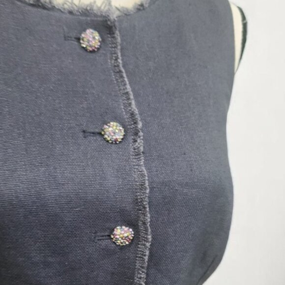 Fringe Linen Silk Lined Rainbow Crystal Button Dress - Picture 11 of 13